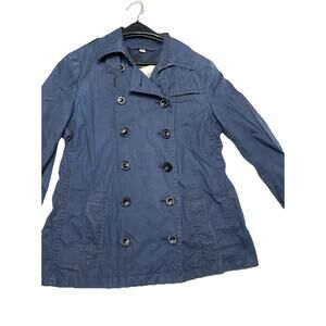 Burberry Brit Trench Coat Short Jacket Double Breast Belt Balmoral Blue Size 4